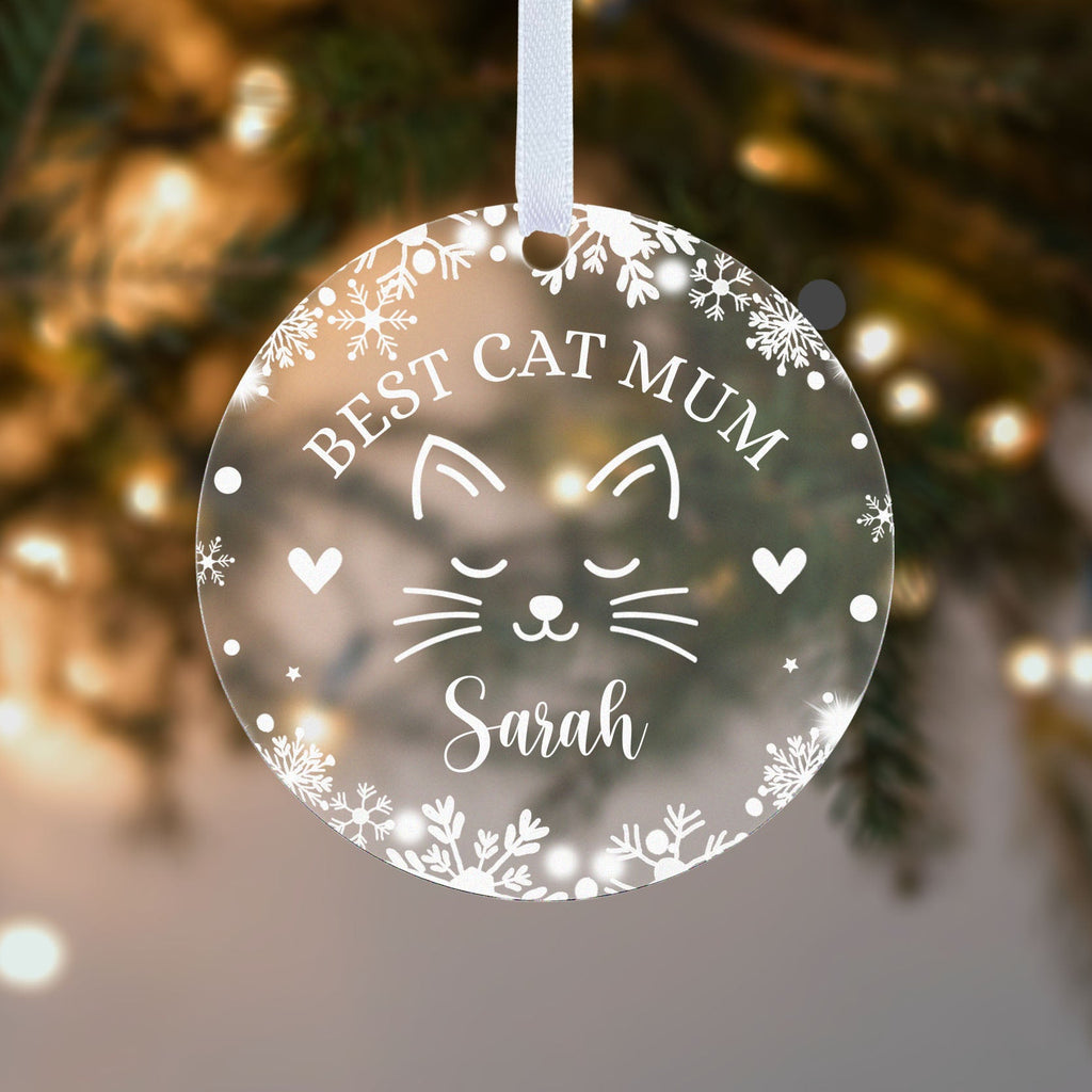 Personalised Best Cat Mum or Cat Dad Christmas Bauble