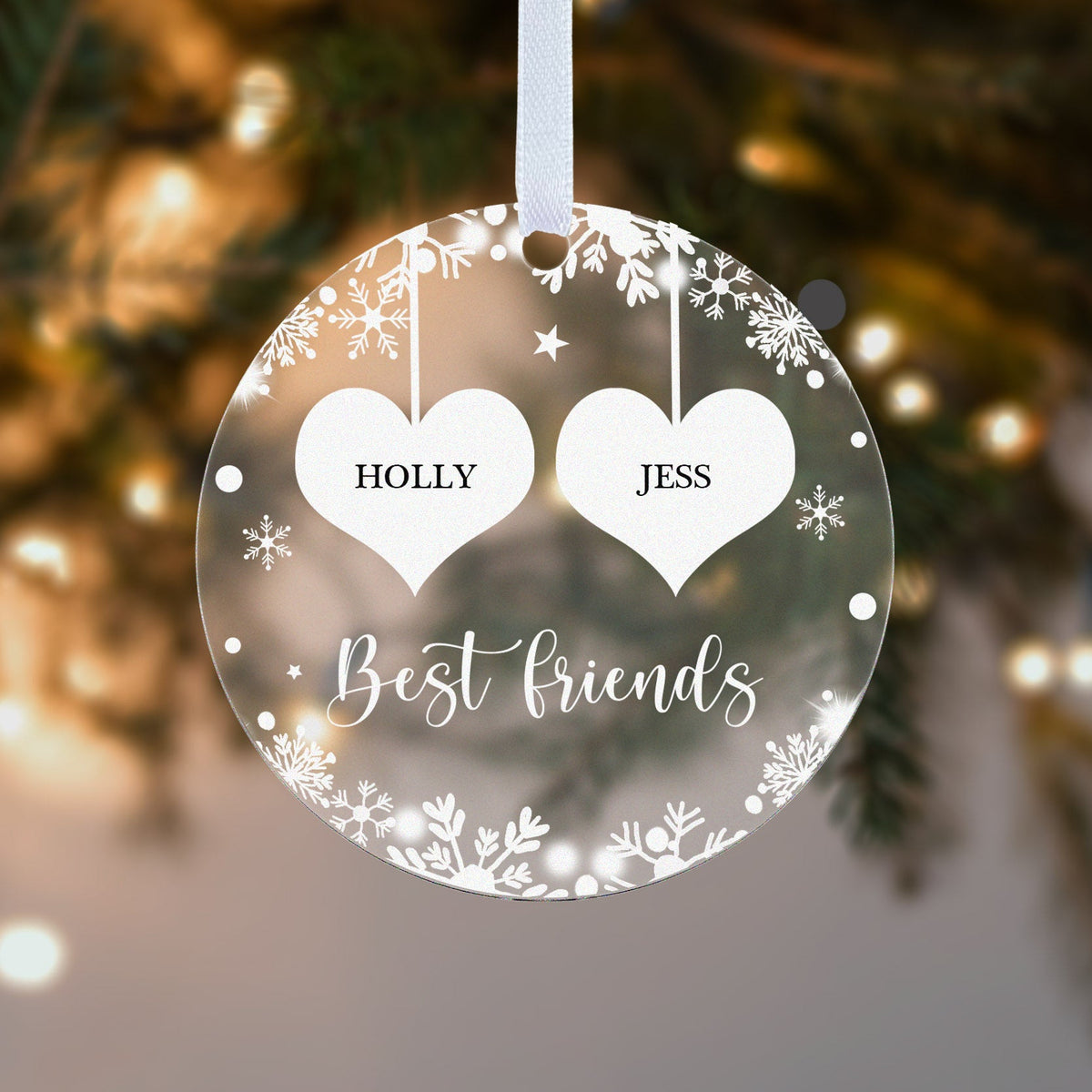 Personalised Best Friends Christmas Bauble – Two Hearts with Names