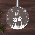 Personalised Pet Name Christmas Bauble – Paw Prints & Snowflakes