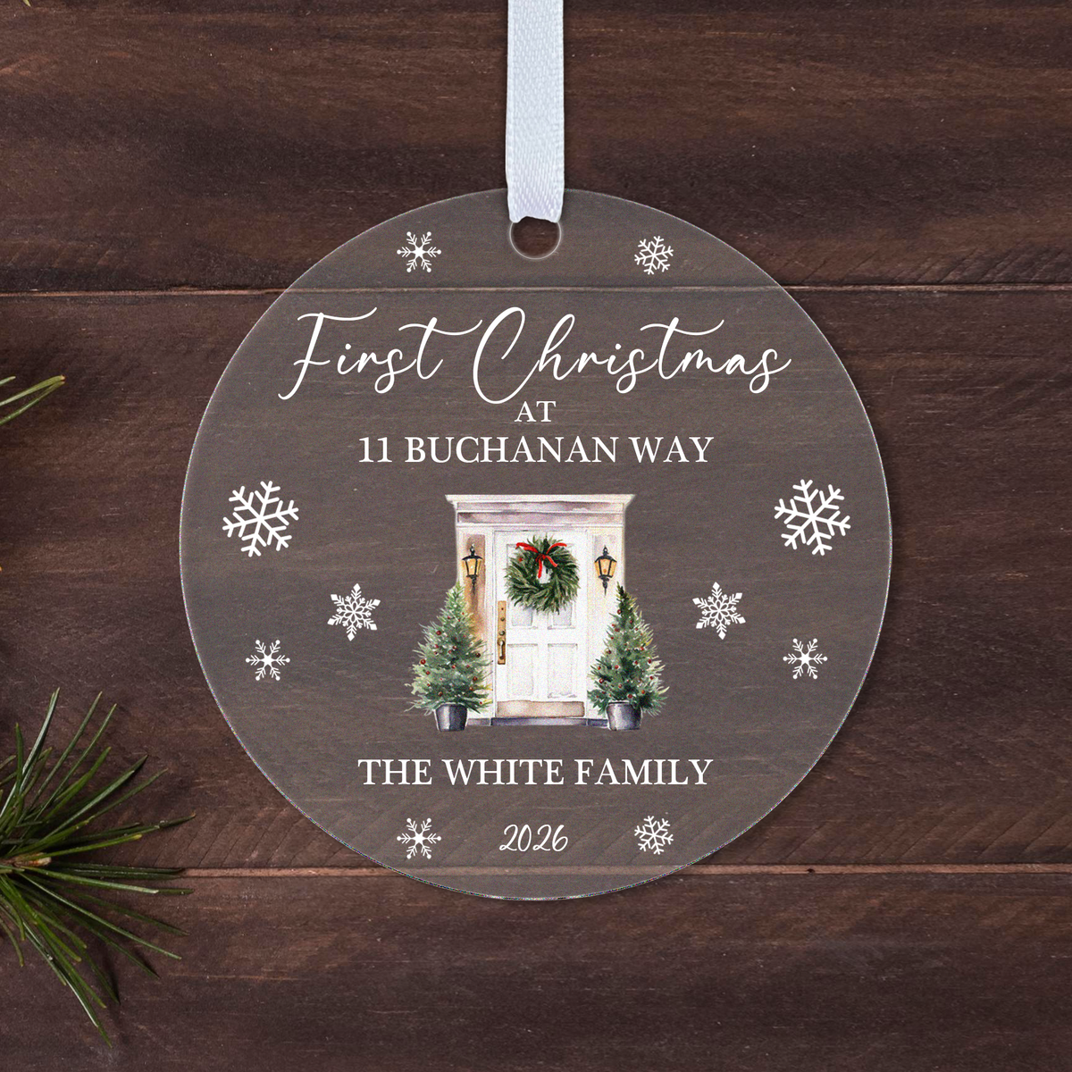 Personalised First Christmas New Home Bauble – Front Door with Your Address