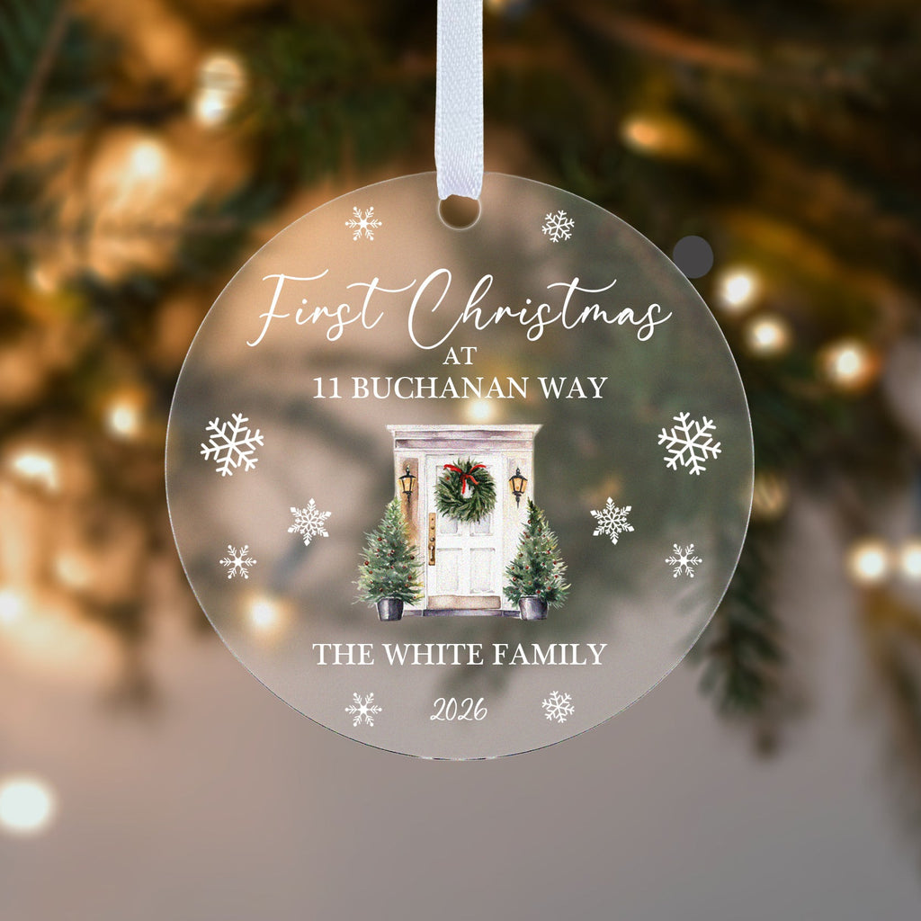 Personalised First Christmas New Home Bauble – Front Door with Your Address