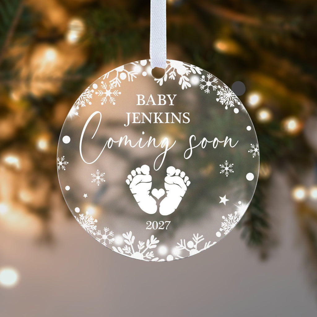 Personalised Baby Coming Soon 2027 Christmas Bauble – Pregnancy Announcement