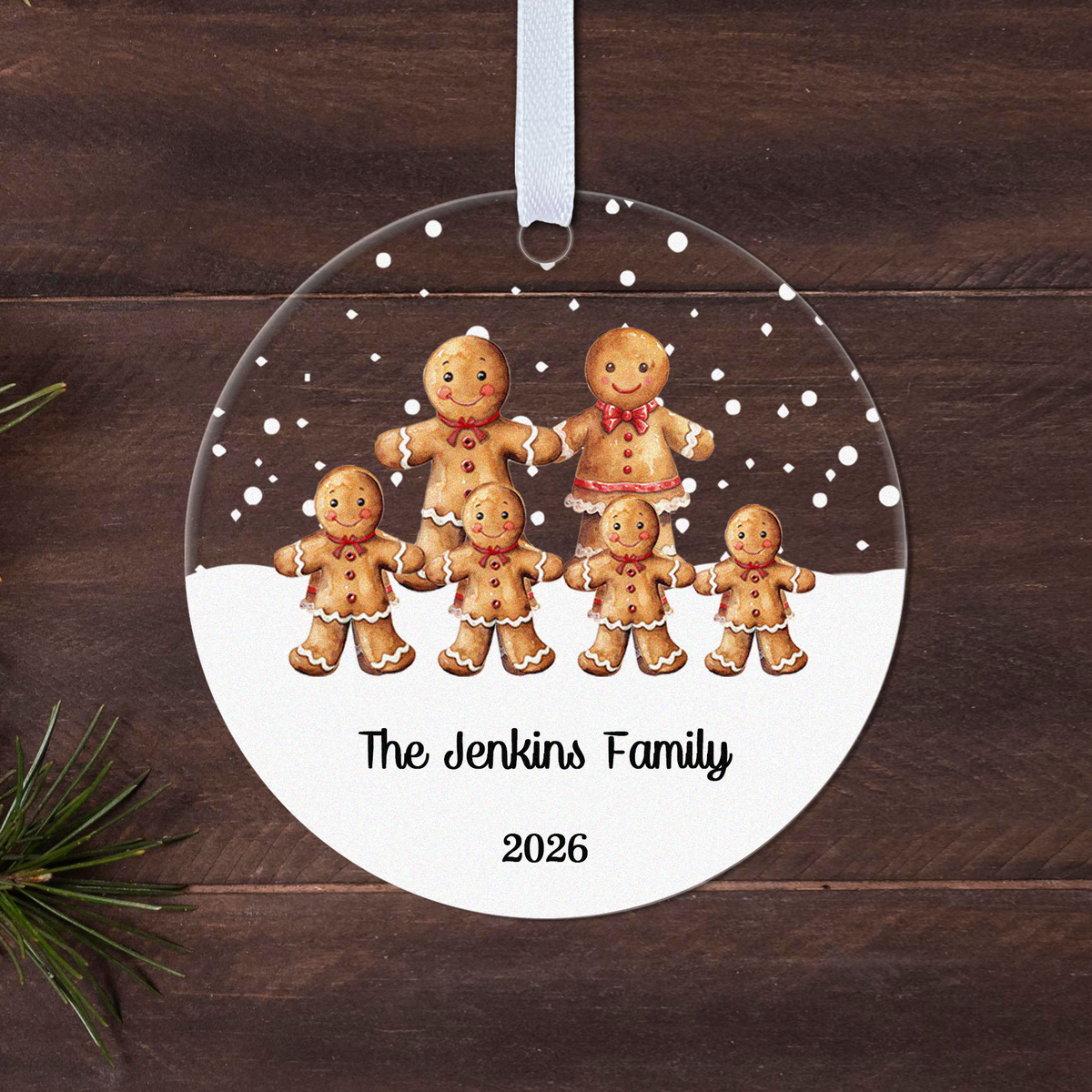 Personalised Gingerbread Family Christmas Bauble – Family Name