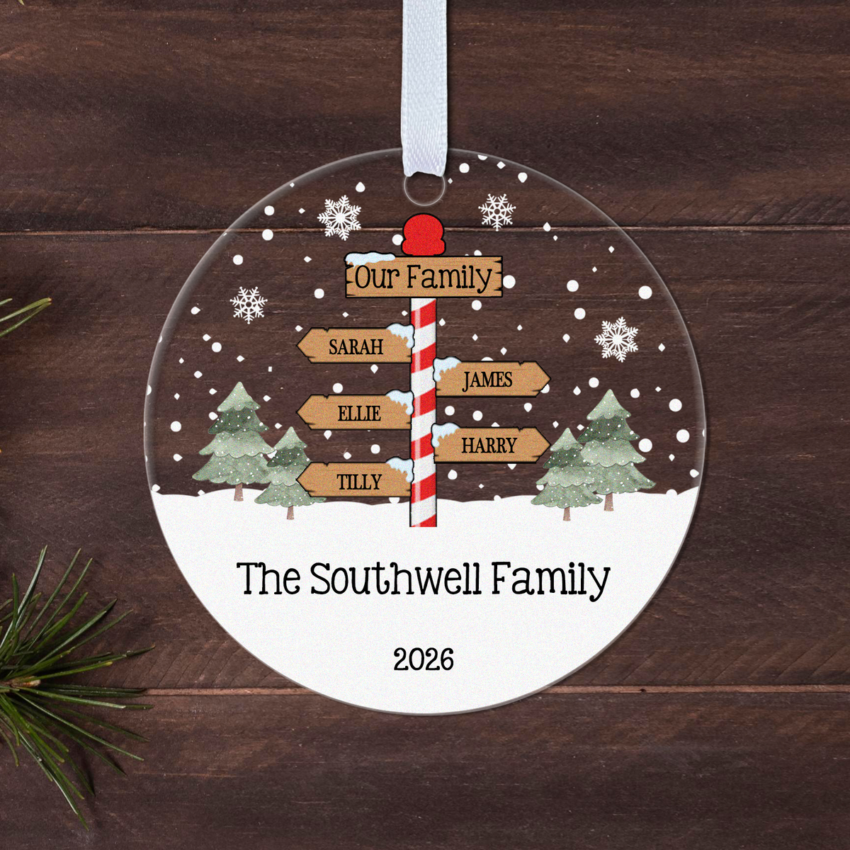 Personalised North Pole Signpost Christmas Bauble – Family Names