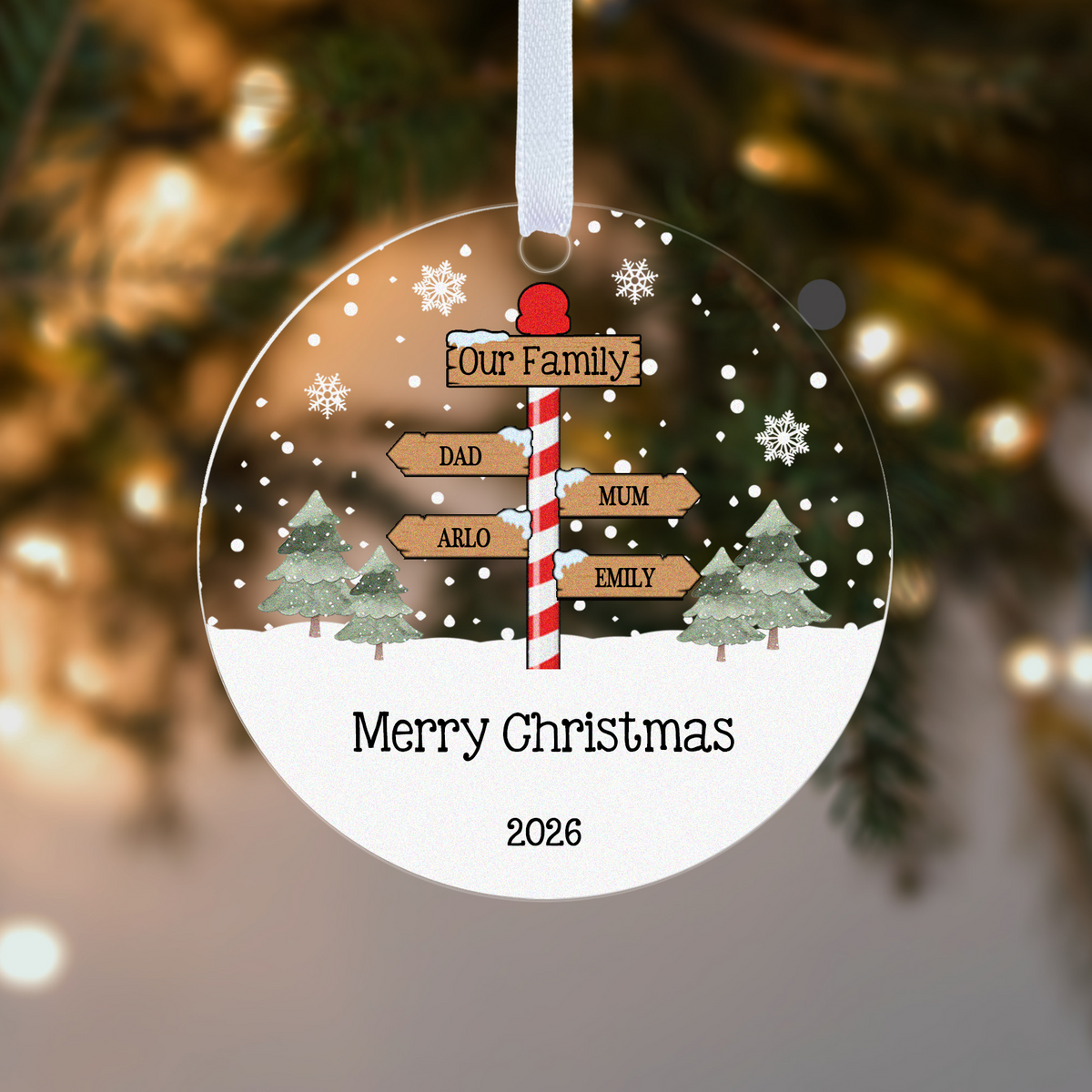 Personalised North Pole Signpost Christmas Bauble – Family Names