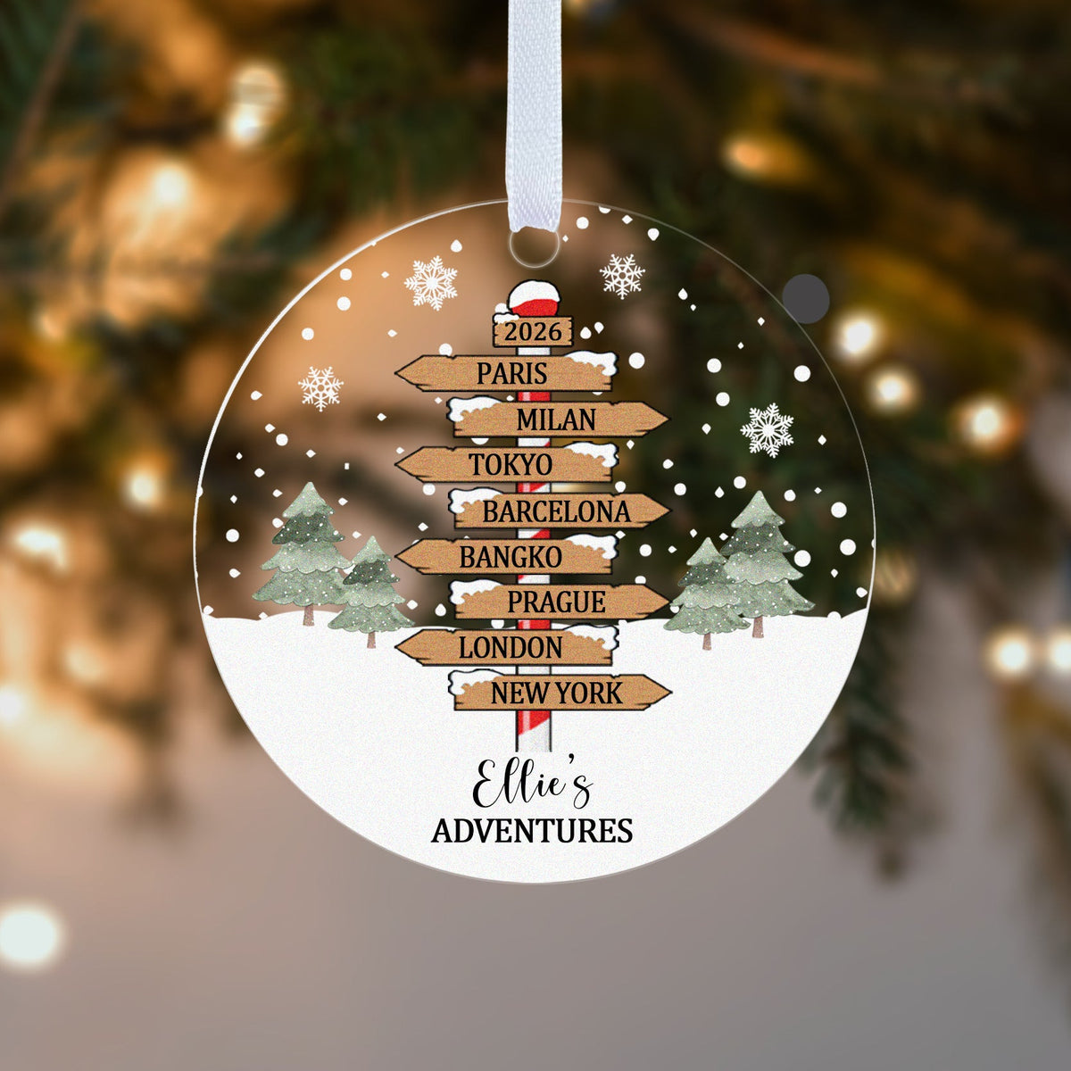 Personalised Adventures Christmas Bauble – Signpost with Your Destinations