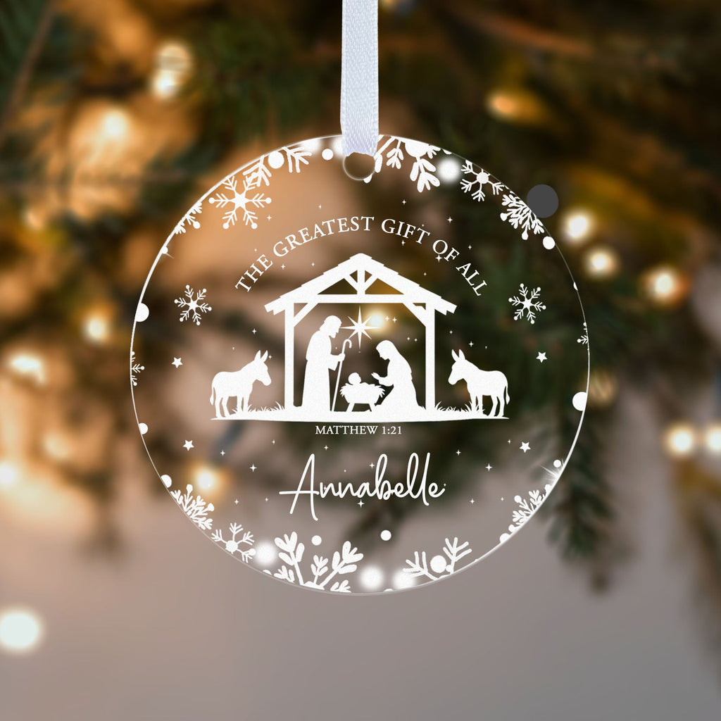 Personalised Bethlehem Nativity Christmas Bauble – Stable Scene with Name