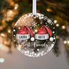 Personalised Best Friends Christmas Bauble – Santa Hats with Both Names