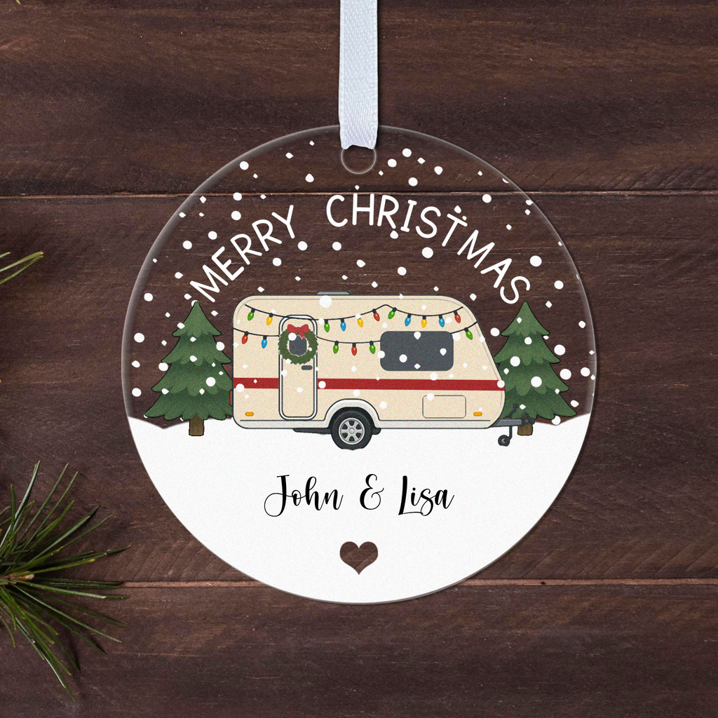 Personalised Caravan Christmas Bauble – Family Name Design