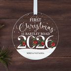 Personalised First Christmas New Home Bauble 2026 – Your Address & Names