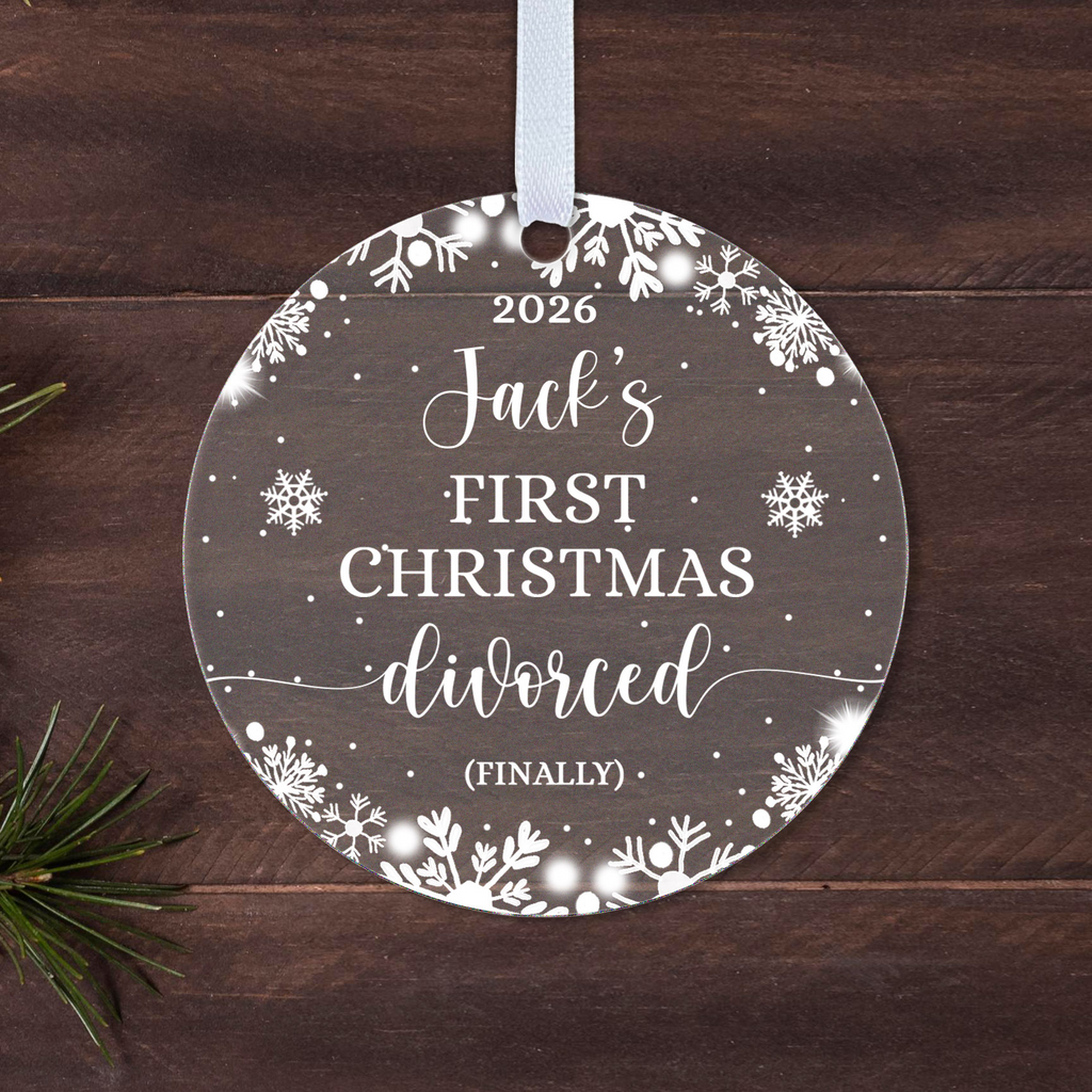 Personalised First Christmas Divorced Bauble – Fun Gift with Name