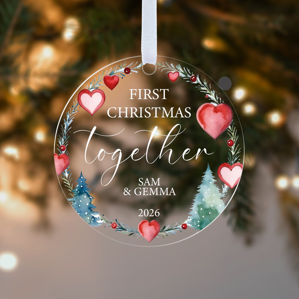 Personalised First Christmas Together Bauble – Heart Wreath Design