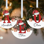 Personalised Initial & Name Christmas Bauble – Red Letter with Santa Hat