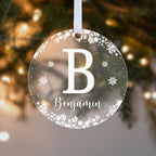 Personalised Initial & Name Christmas Bauble – White Snowflake Design