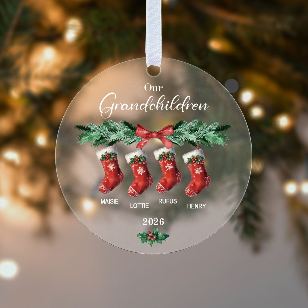 Personalised Grandchildren Christmas Bauble – Stockings with 2 to 6 Names