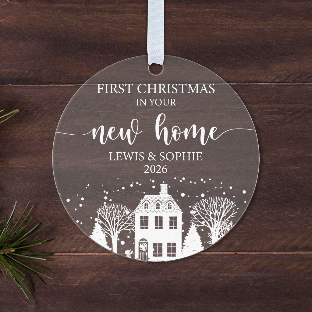 Personalised First Christmas in Your New Home Bauble – Names & Year