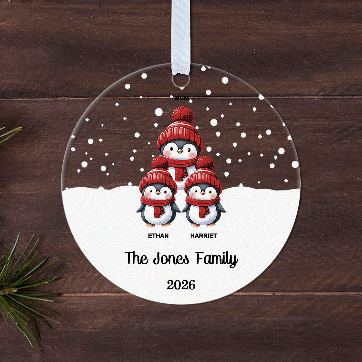 Personalised Penguin Family Christmas Bauble – Family Name