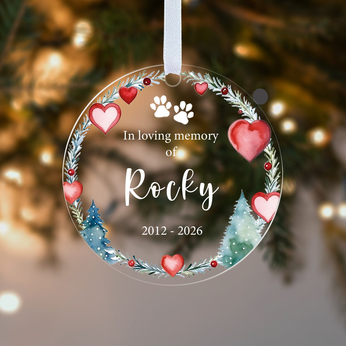 Personalised Pet Memorial Christmas Bauble – In Loving Memory with Name & Years