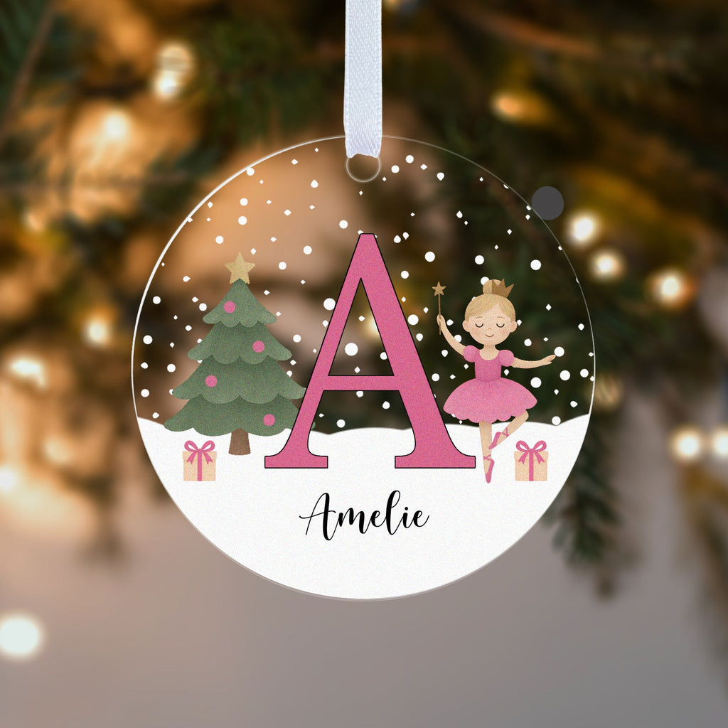 Personalised Sugar Plum Fairy Christmas Bauble – Girl's Initial & Name