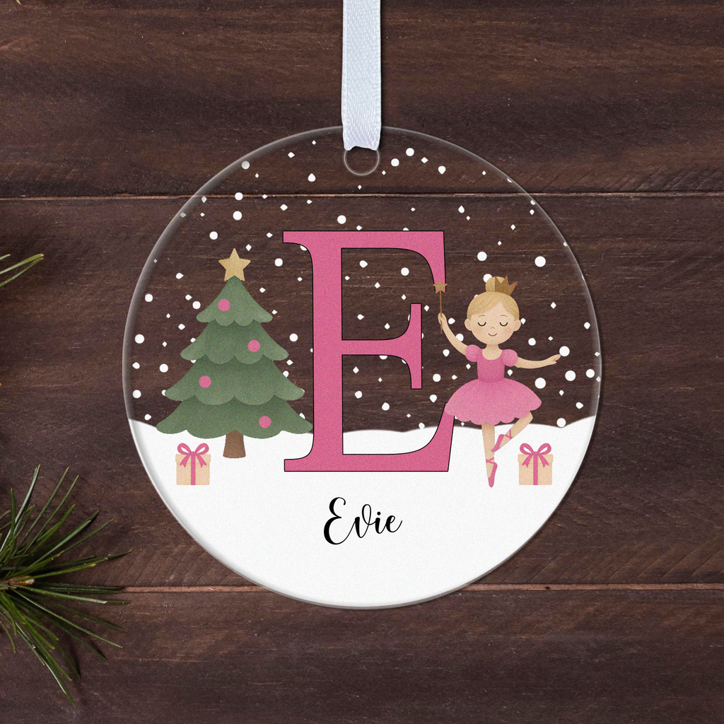Personalised Sugar Plum Fairy Christmas Bauble – Girl's Initial & Name