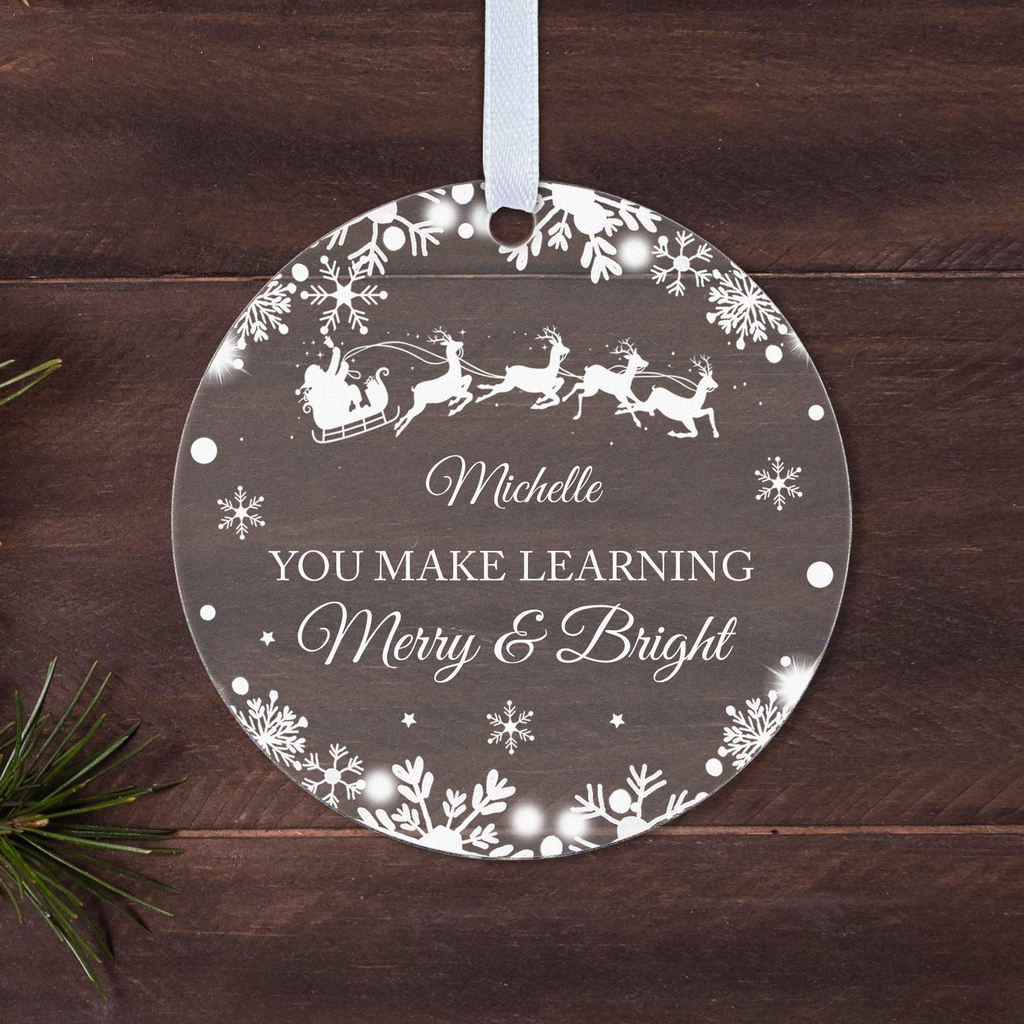Personalised Teacher Christmas Bauble – You Make Learning Merry & Bright