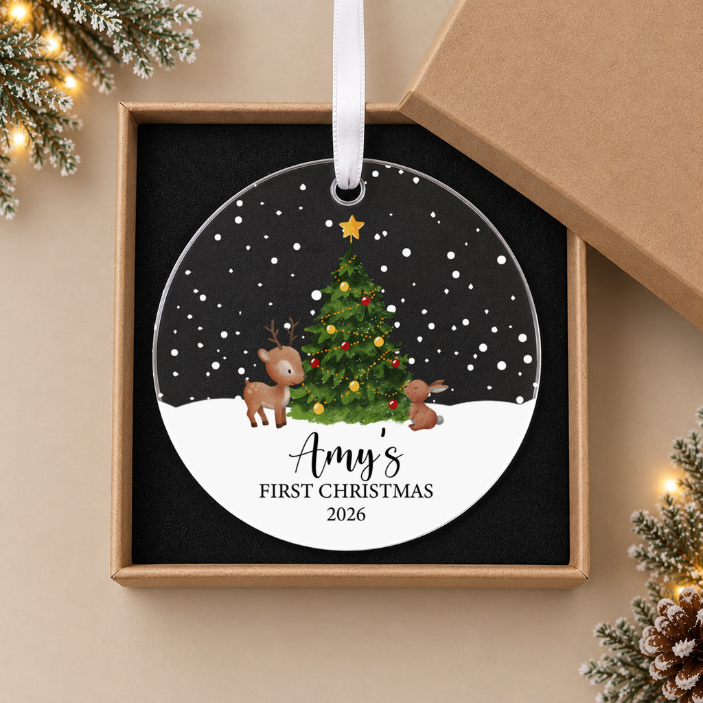 Personalised Baby's First Christmas Bauble – Christmas Tree Design – in the optional gift box