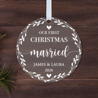 Personalised Our First Christmas Married Bauble – Leaf Wreath Design