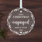Personalised First Christmas Engaged Bauble – Leaf Wreath Design