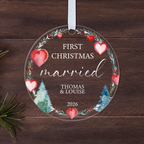 Personalised First Christmas Married Bauble – Heart Wreath Design