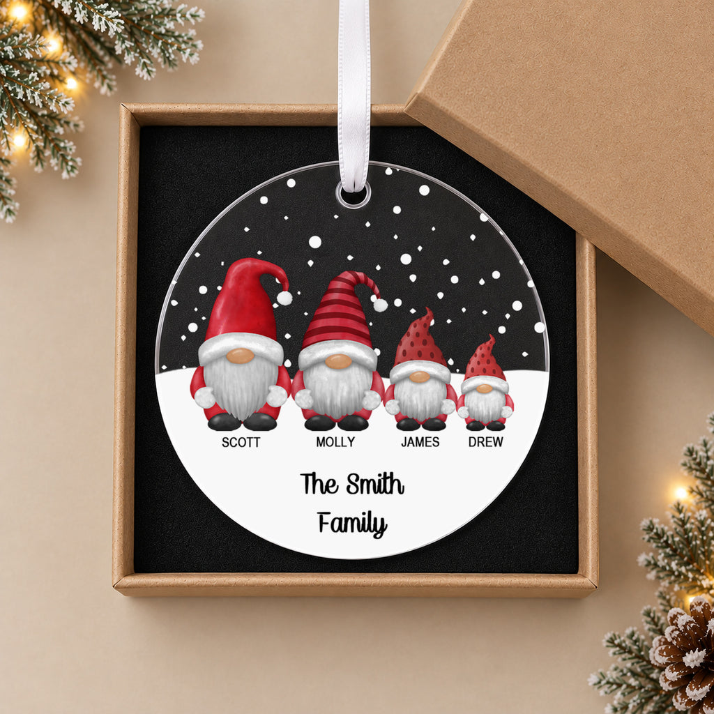 Personalised Gonk Family Christmas Bauble – Family Name – in the optional gift box