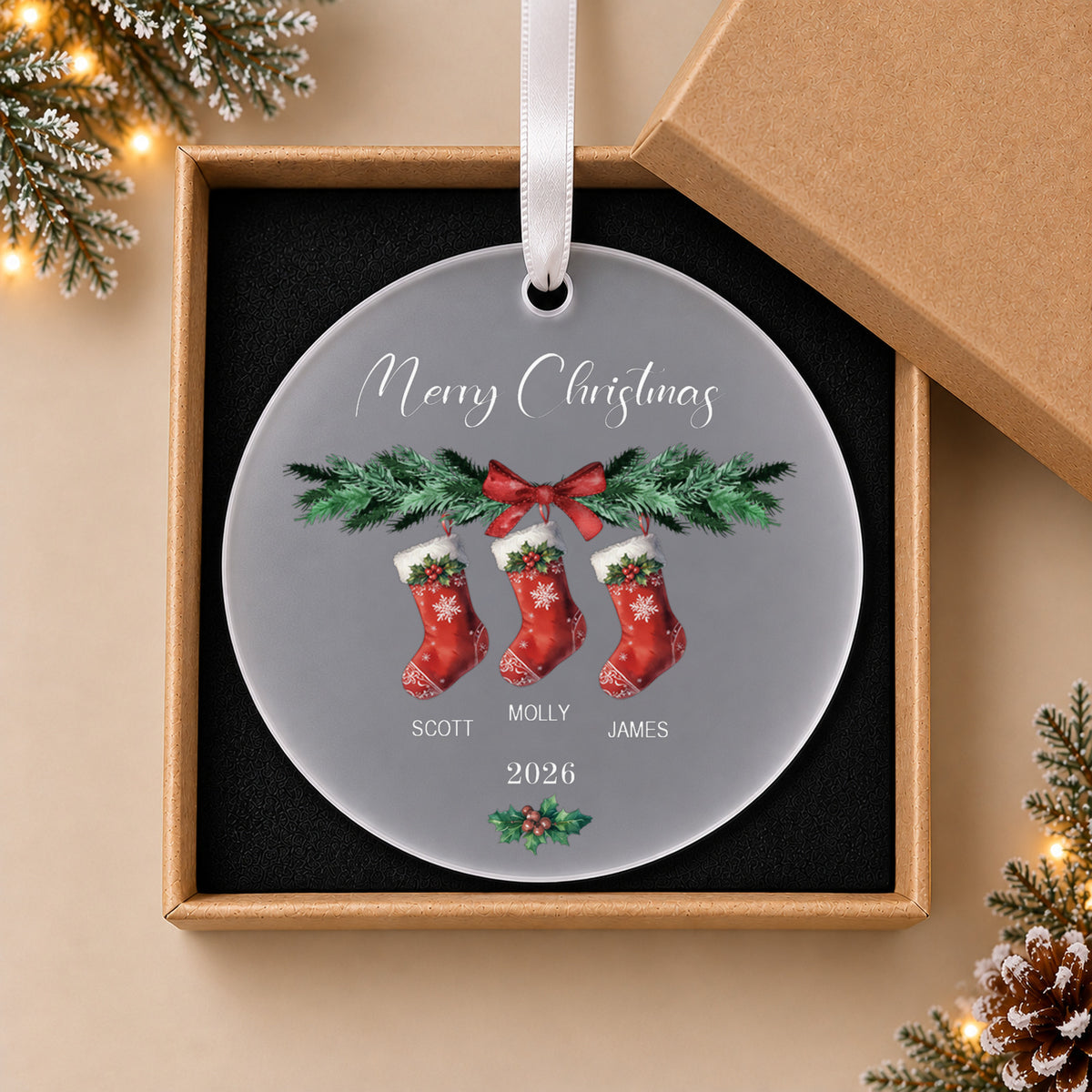 Personalised Family Stockings Christmas Bauble – 2 to 6 Names