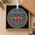 Personalised Grandchildren Christmas Bauble – Stockings with 2 to 6 Names – in the optional gift box