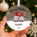 Personalised Gonk Couple Christmas Bauble – Both Names – shown held in the hand