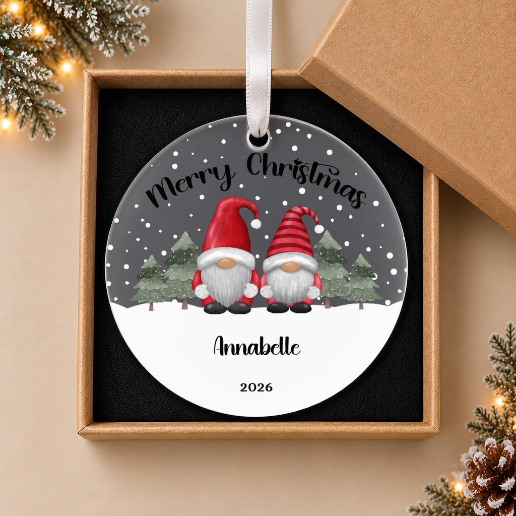Personalised Gonk Couple Christmas Bauble – Both Names – in the optional gift box