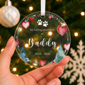 Personalised Pet Memorial Christmas Bauble – In Loving Memory with Name & Years – shown held in the hand