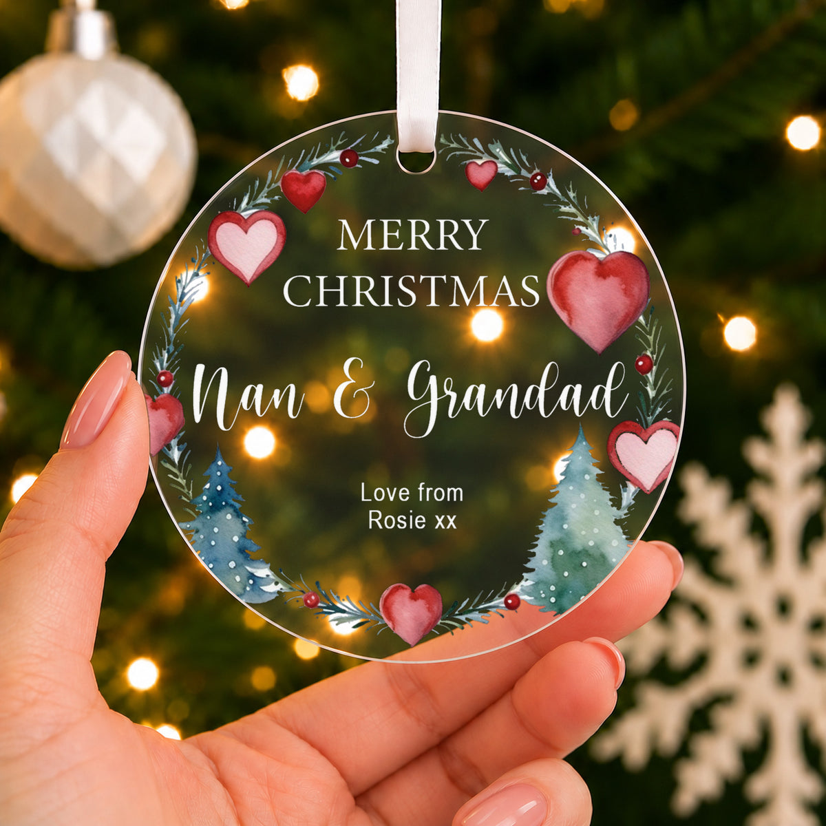Personalised Couple's Christmas Bauble – Heart Wreath for Nan & Grandad