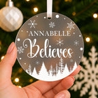 Personalised Believes Christmas Bauble – Any Name – shown held in the hand