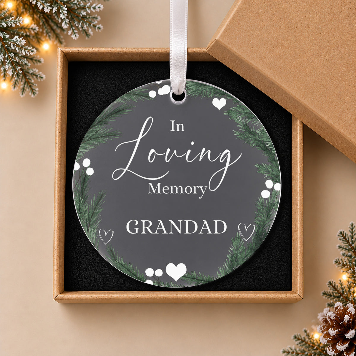 Personalised Grandad Memorial Christmas Bauble – In Loving Memory – in the optional gift box