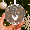 Personalised Baby Coming Soon 2027 Christmas Bauble – Pregnancy Announcement – shown held in the hand