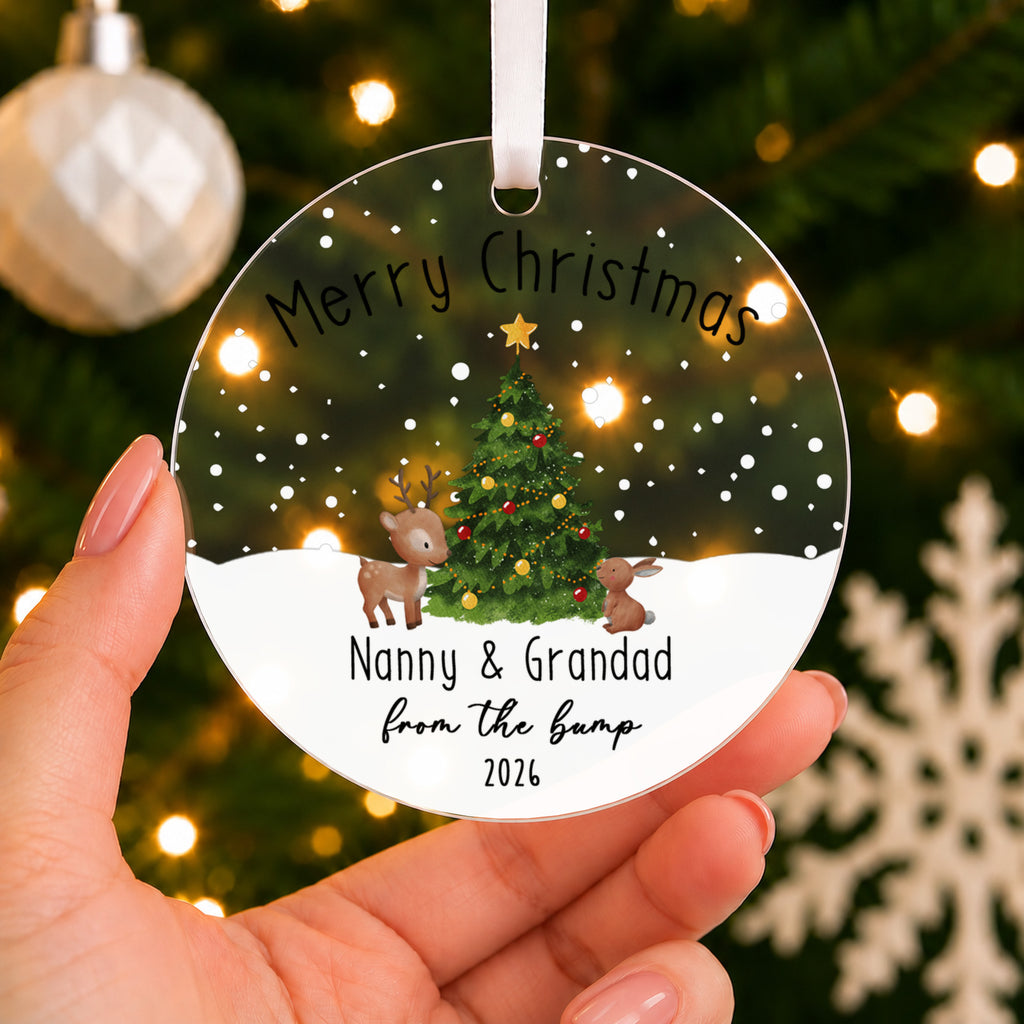 Personalised From the Bump Christmas Bauble – Gift for Grandparents-to-Be – shown held in the hand