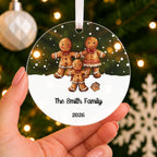 Personalised Gingerbread Family Christmas Bauble – Family Name – shown held in the hand
