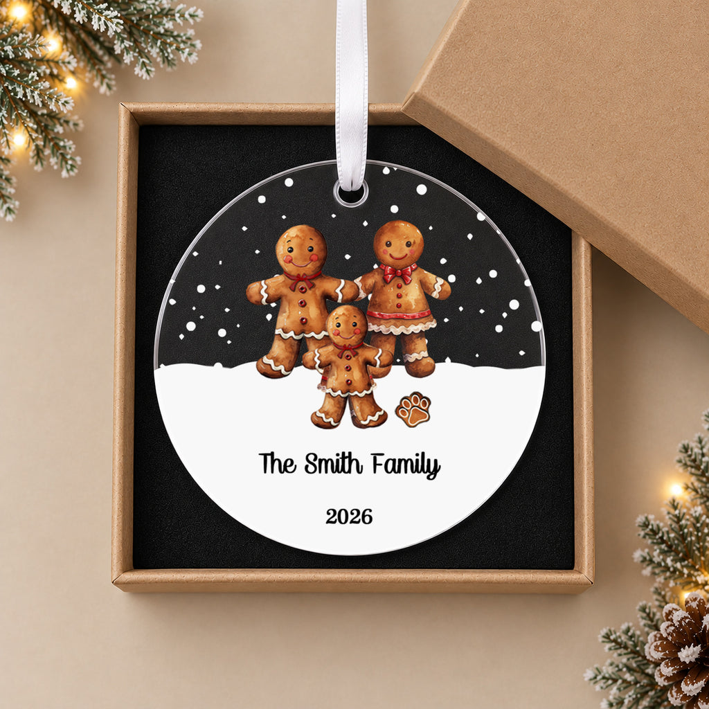 Personalised Gingerbread Family Christmas Bauble – Family Name – in the optional gift box