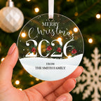 Personalised Merry Christmas Bauble 2026 – Company & Staff Gift – shown held in the hand