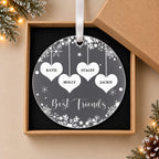 Personalised Best Friends Christmas Bauble – Two Hearts with Names – in the optional gift box