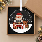 Personalised Santa & Reindeer Christmas Bauble – Child's Name – in the optional gift box