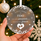 Personalised Pet Memorial Christmas Bauble – Pawprints on Our Hearts – shown held in the hand
