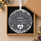 Personalised Pet Memorial Christmas Bauble – Pawprints on Our Hearts – in the optional gift box