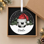 Personalised Football Christmas Bauble – Santa Hat Design with Name – in the optional gift box