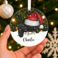 Personalised Gamer Christmas Bauble – Controller & Santa Hat with Name – shown held in the hand