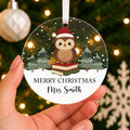 Personalised Teacher Christmas Bauble – Owl Design Thank You Gift – shown held in the hand